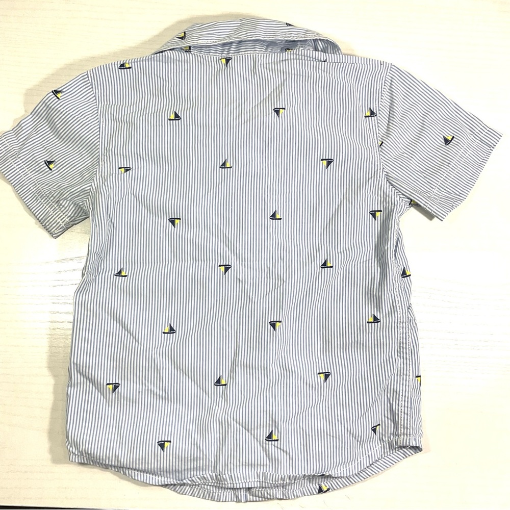 Carters 2T short sleeve stripe button‎ up shirt for toddler blue and white - Picture 4 of 9